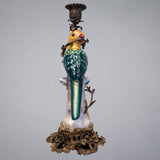 Bronze and Porcelain Parrot Candle Holder 15" Tall