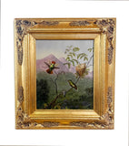 Original Hummingbird Oil Painting, Tufted Coquette, Gilded Wood Framed Wall Art
