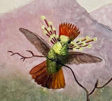 Original Hummingbird Oil Painting, Tufted Coquette, Gilded Wood Framed Wall Art