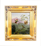 Original Hummingbird Oil Painting, Tufted Coquette, Gilded Wood Framed Wall Art