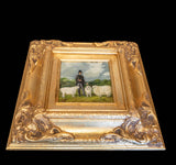 Framed Oil Painting Man and Sheep Pastoral Antique Style Hand Painted