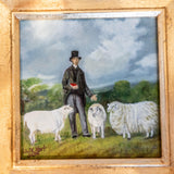Framed Oil Painting Man and Sheep Pastoral Antique Style Hand Painted