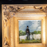 Framed Oil Painting Man and Sheep Pastoral Antique Style Hand Painted
