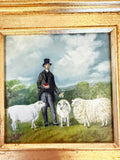 Framed Oil Painting Man and Sheep Pastoral Antique Style Hand Painted