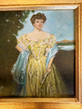 Gilded Age Style Oil Painting Portrait Woman in Gown Framed Art