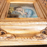 Hand Painted Portrait Oil Painting Woman in Blue Gown Gold Gilded Frame