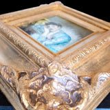Hand Painted Portrait Oil Painting Woman in Blue Gown Gold Gilded Frame
