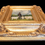 Framed Oil Painting Man and Sheep Pastoral Antique Style Hand Painted
