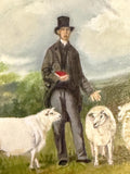 Framed Oil Painting Man and Sheep Pastoral Antique Style Hand Painted