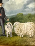 Framed Oil Painting Man and Sheep Pastoral Antique Style Hand Painted