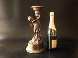 French Bronze Cherub Sculpture 14.5" Tall Angel Putti Figurine Candle Holder
