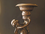 French Bronze Cherub Sculpture 14.5" Tall Angel Putti Figurine Candle Holder