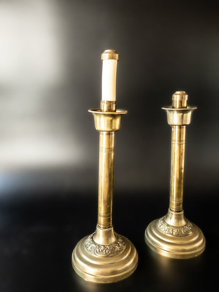 Antique Brass Altar Candle Holders Spring Loaded Church Candles