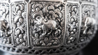 Large Burmese Thai Silver Offering Bowl Repousse Zodiac 1860