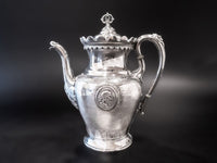 Antique Silver Plate Teapot Portrait Medallion Greek Revival Aesthetic Reed And 
