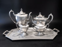 Vintage Pewter Coffee Tea Set Service With Tray Reed Barton Sierra 3690