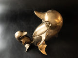 Vintage Brass Dolphin Statue Mother And Baby