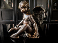 Bronze Winged Cherub Statue Sculpture L' Allouette