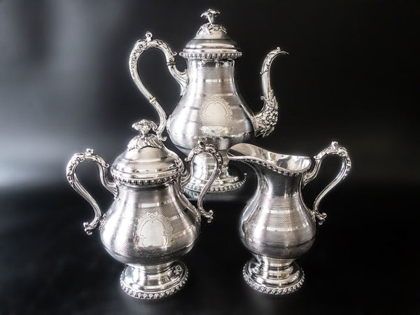 Antique Silver Plate German Silver Tea Set Flower Finial