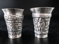 Coin Silver Repoussé Tribal Cups Set Of Four 900 Silver