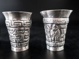 Coin Silver Repoussé Tribal Cups Set Of Four 900 Silver