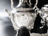 Antique Silverplate Tea Set Medallion Portrait Coffee Service 1800s