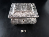 Handcrafted Embossed Sterling On Wood Trinket Box With Key