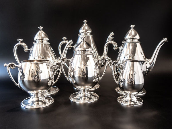 Antique Silver Plate Tea Set Coffee Service Flower Finial Gorham