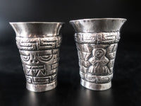 Coin Silver Repoussé Tribal Cups Set Of Four 900 Silver