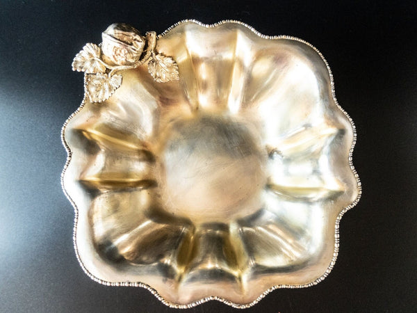 Antique Silver Plate Nut Dish With Figural Walnut Rockford Silverplate Co