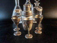 Vintage Brass Silver Cocktail Shaker And 5 Mini Goblets Aperitif Cordial  Barwar
