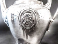 Antique Silver Plate Teapot Portrait Medallion Greek Revival Aesthetic Reed And 