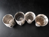Coin Silver Repoussé Tribal Cups Set Of Four 900 Silver