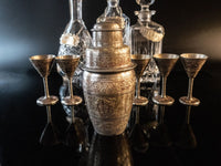 Vintage Brass Silver Cocktail Shaker And 5 Mini Goblets Aperitif Cordial  Barwar