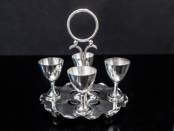 Antique Silver Plate Egg Cup Caddy 4 Egg Cups