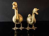 Vintage Large Brass Pair Honking Goose Geese Sculptures Doorstops