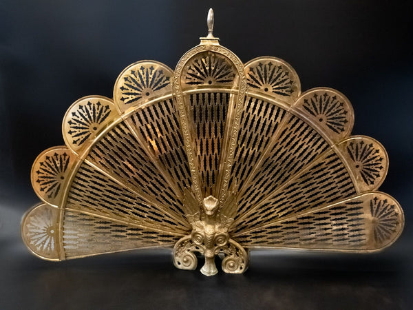 Vintage Brass Fireplace Screen Fan Gargoyle Griffin