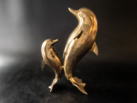 Vintage Brass Dolphin Statue Mother And Baby