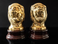 Vintage Brass And Wood Lion Head Bookends Statues Sculpture Bookends