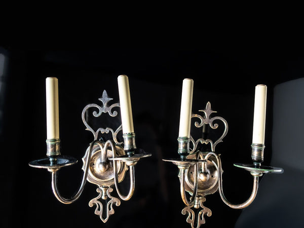 Antique Pair Bronze Brass Candlestick Sconce Lights BOTH WORK