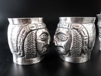 Coin Silver Repoussé Tribal Cups Set Of Four 900 Silver