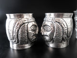 Coin Silver Repoussé Tribal Cups Set Of Four 900 Silver