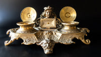 Antique Bronze Double Inkwell Figural Face Louis XV Style