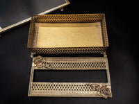 Ormolu Gold Filigree Vanity Set Mirror Perfume Tray Tissue Box Towel Holder