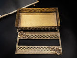 Ormolu Gold Filigree Vanity Set Mirror Perfume Tray Tissue Box Towel Holder