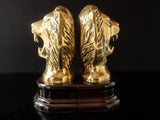Vintage Brass And Wood Lion Head Bookends Statues Sculpture Bookends