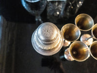 Vintage Brass Silver Cocktail Shaker And 5 Mini Goblets Aperitif Cordial  Barwar