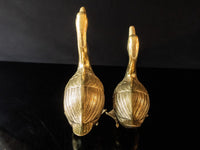Vintage Large Brass Pair Honking Goose Geese Sculptures Doorstops