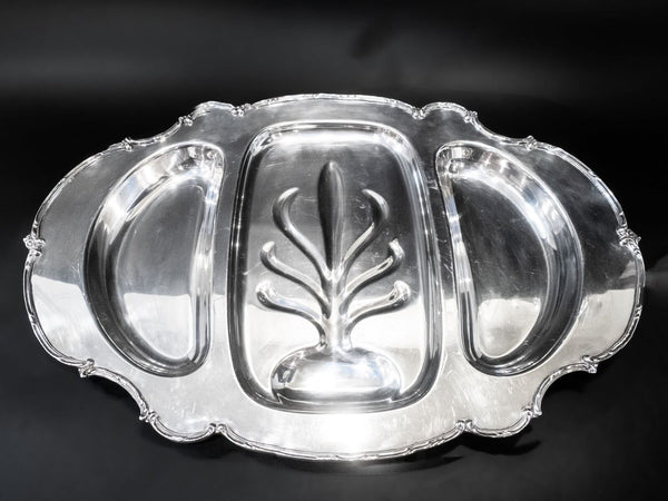 Vintage Silver Plate 3 Part Buffet Tray Victorian Rose