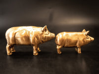 Pair Brass Pigs Piglet Statue Sculpture Figures